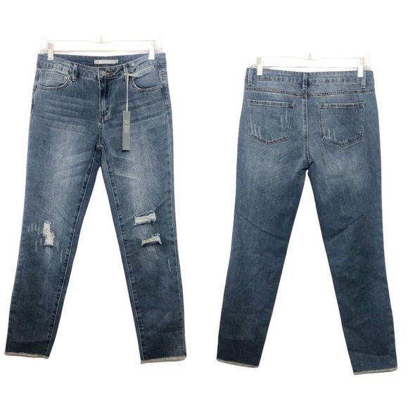 Tractr Other - Tractr Jeans Distressed Blue Wash Raw Edge Straight Leg Size 14